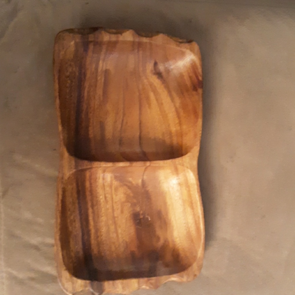 Vintage Wooden Nut Tray - Dish - 2 Sections - Beau